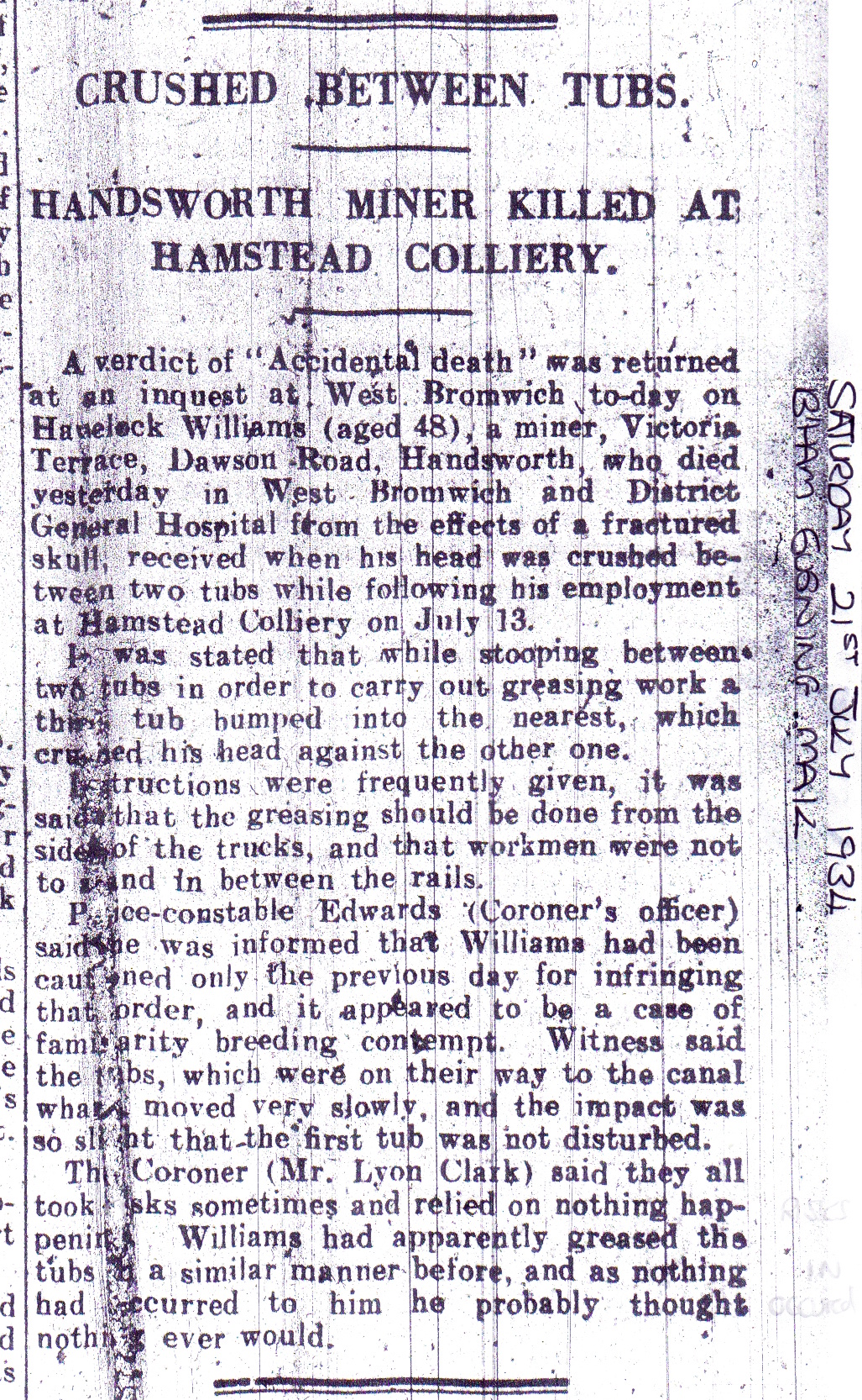 Inquest Havelock Williams