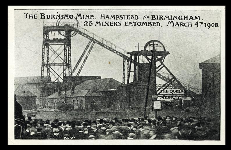 Postcard the burning mine